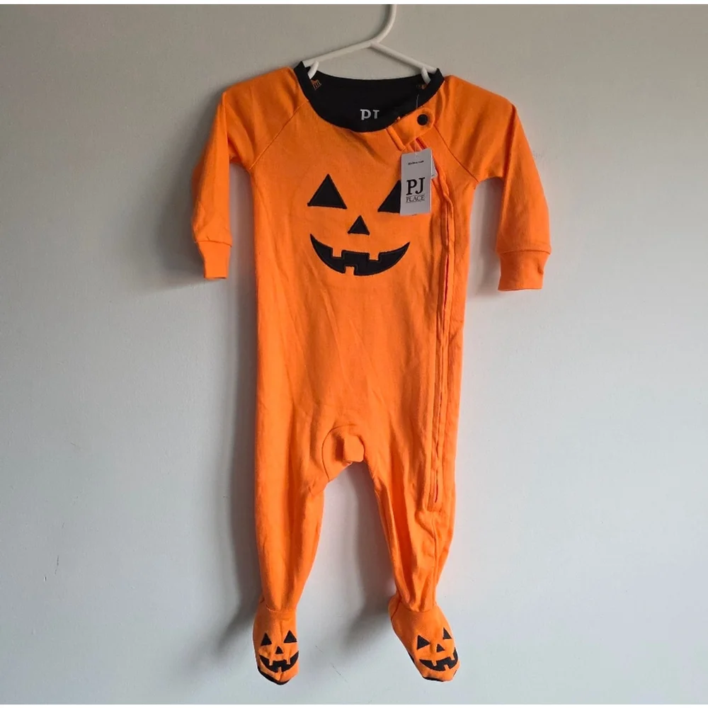 PJ Place Baby Jack-O’-Lantern Halloween Footed Sleeper | 3–6 Months 100% Cotton - Picture 2 of 9